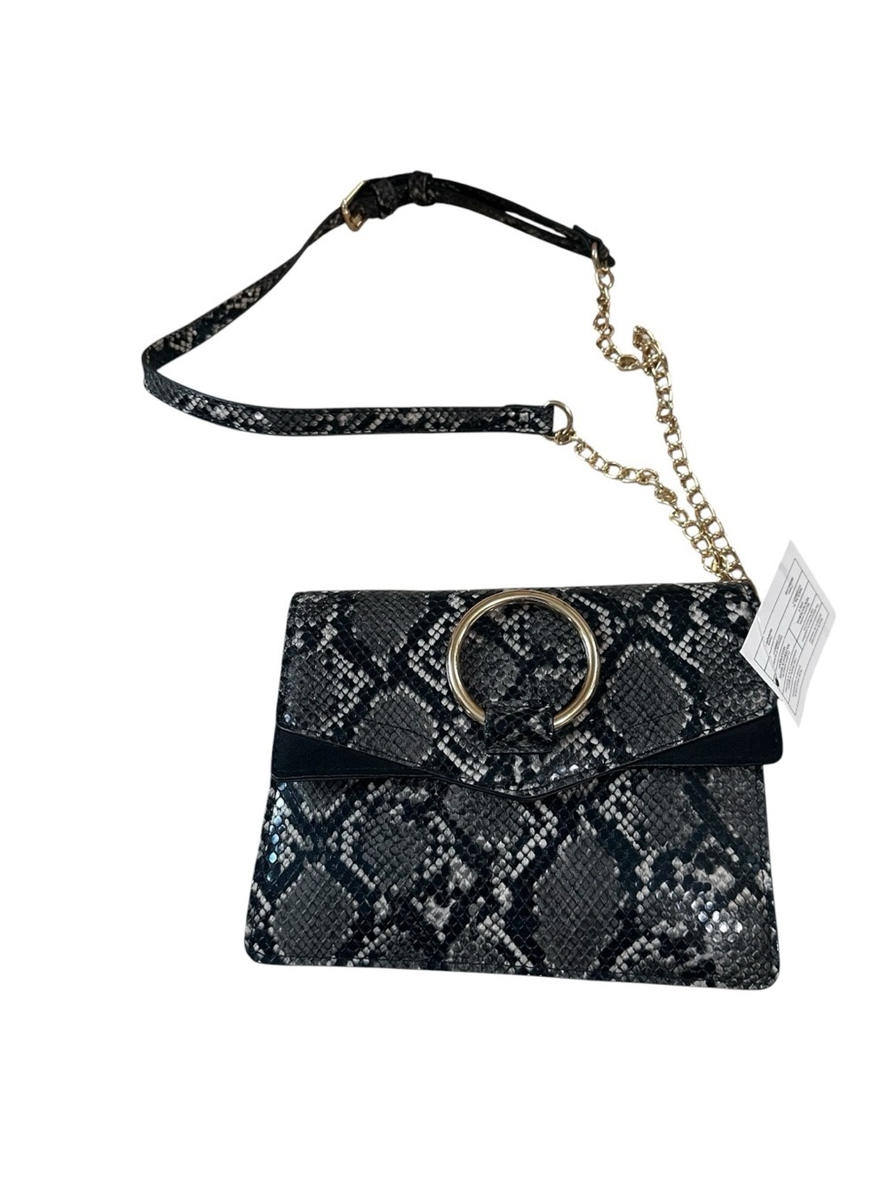 Urban Expessions Black Snake-Print Crossbody Bag with Gold Ring Accent
